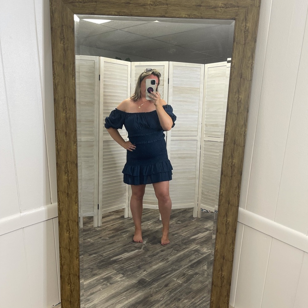 Pink Lily Navy Off-Shoulder Ruffle Mini Dress